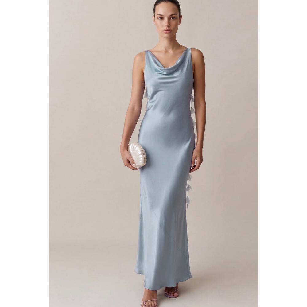 New few moda O.P.T Ingrid light blue silk blend dress $347 sz S - Picture 2 of 7